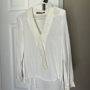 Zara white long sleeve v-neck blouse